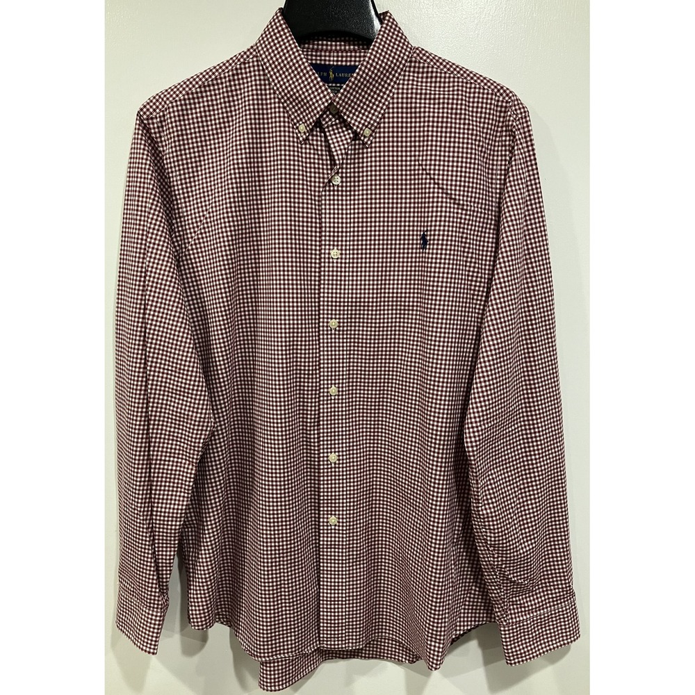 Ralph Lauren Shirt Mens Large Red White Gingham Check Button Down Stretch Cotton